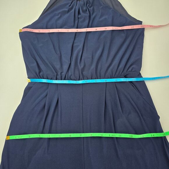 Vince Camuto navy blue jumpsuit stretch pockets back zip Medium - Picture 6 of 11